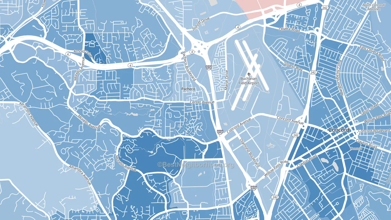 Pacheco-Martinez, Martinez, CA block-group political-lean map