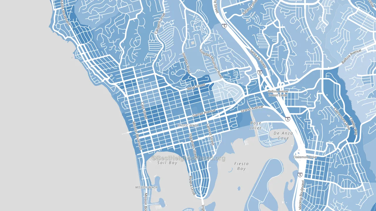 Pacific Beach, San Diego, CA block-group political-lean map
