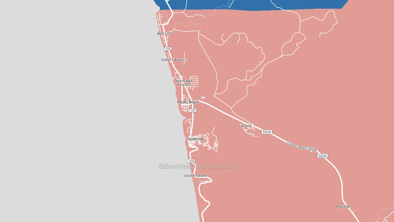 Pacific Beach, WA block-group political-lean map