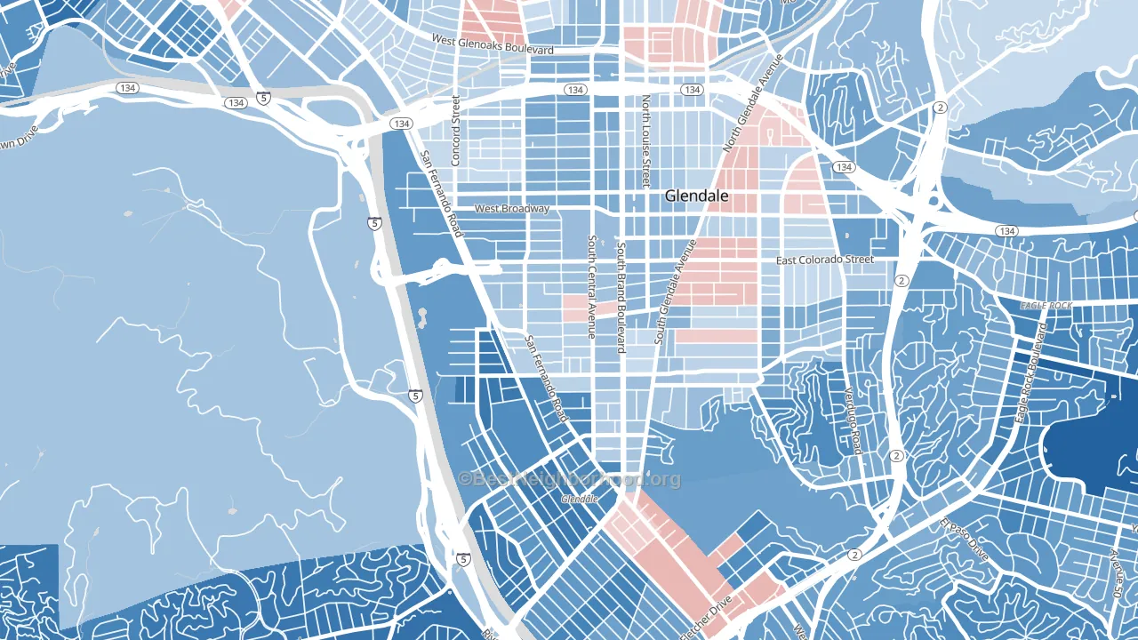 Pacific Edison, Glendale, CA block-group political-lean map