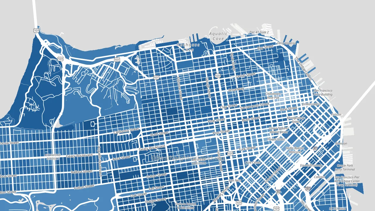 Pacific Heights, San Francisco, CA block-group political-lean map