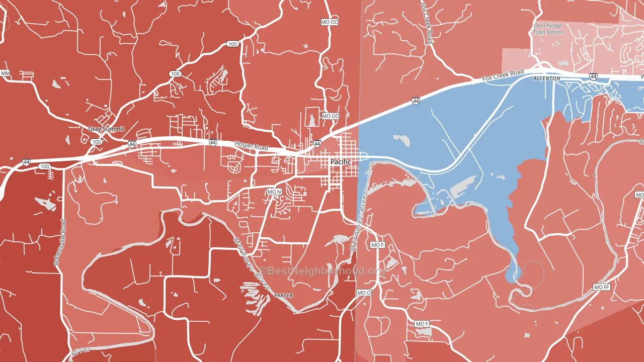Pacific, MO block-group political-lean map