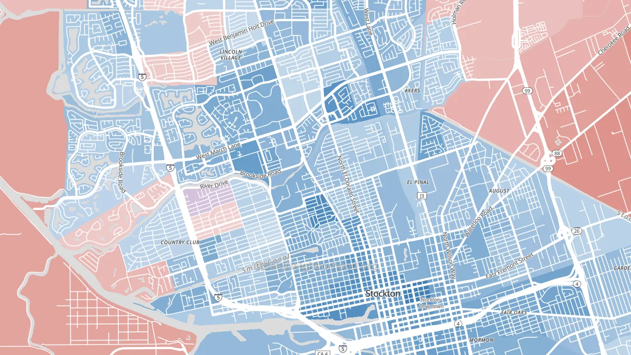 Pacific, Stockton, CA block-group political-lean map
