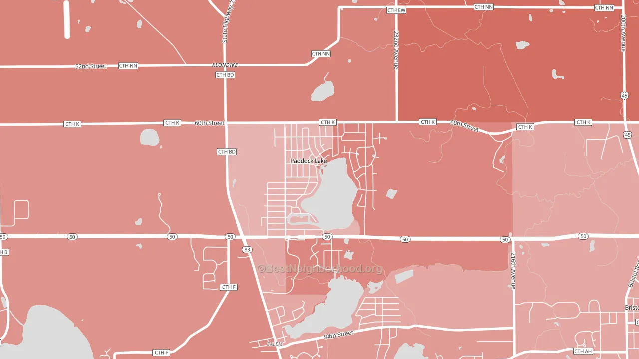 Paddock Lake, WI block-group political-lean map