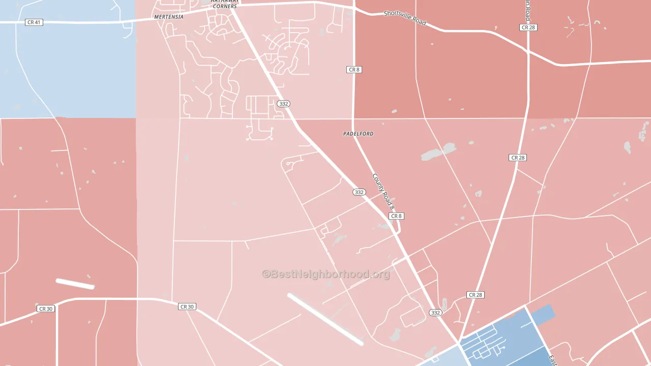 Padelford, NY block-group political-lean map