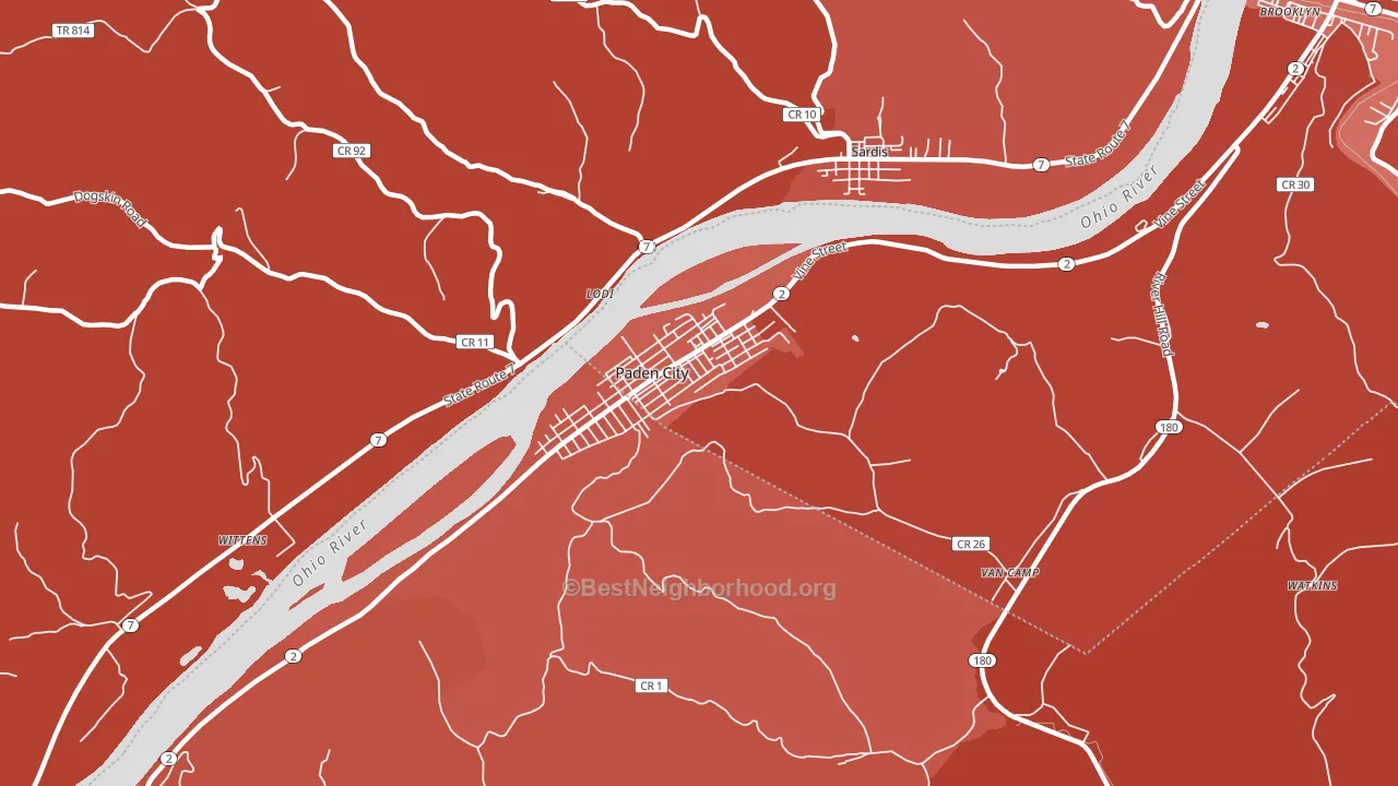 Paden City, WV block-group political-lean map