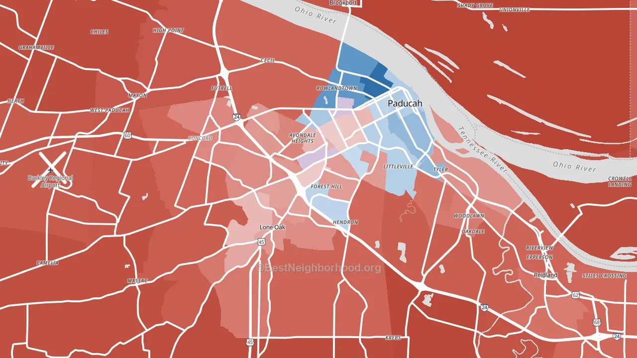Paducah, KY block-group political-lean map