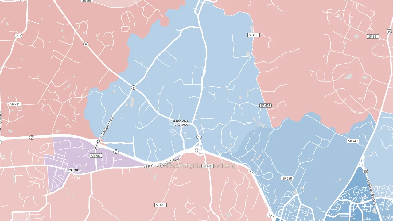 Paeonian Springs, VA block-group political-lean map