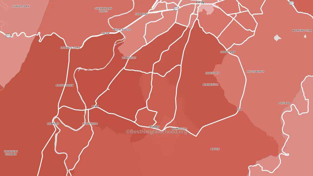 Page County, VA block-group political-lean map