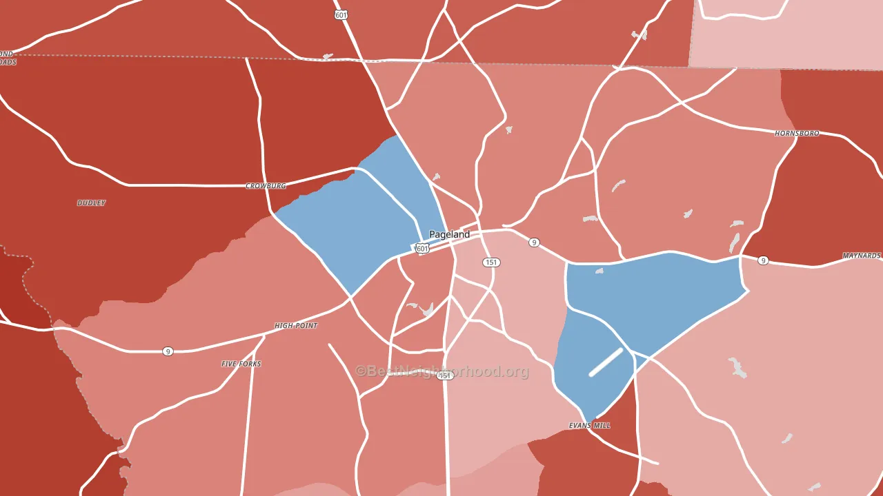 Pageland, SC block-group political-lean map