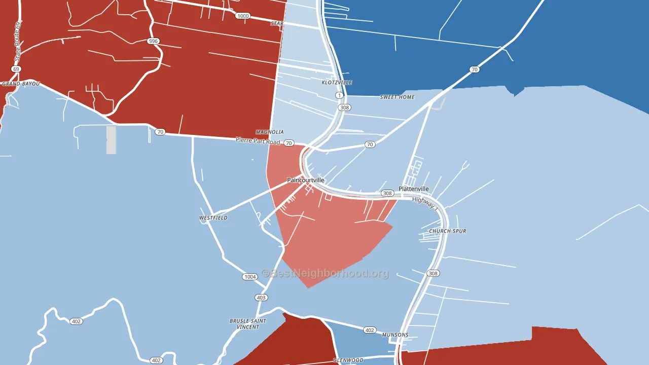Paincourtville, LA block-group political-lean map