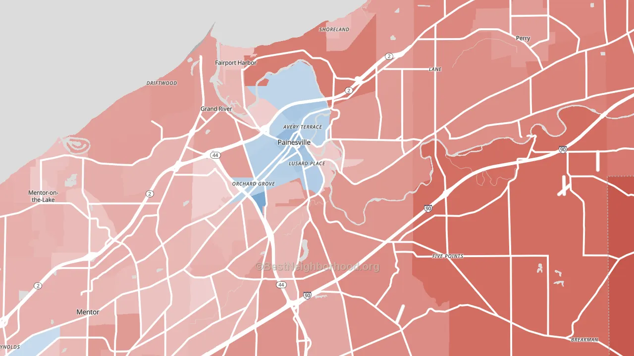 Painesville, OH block-group political-lean map