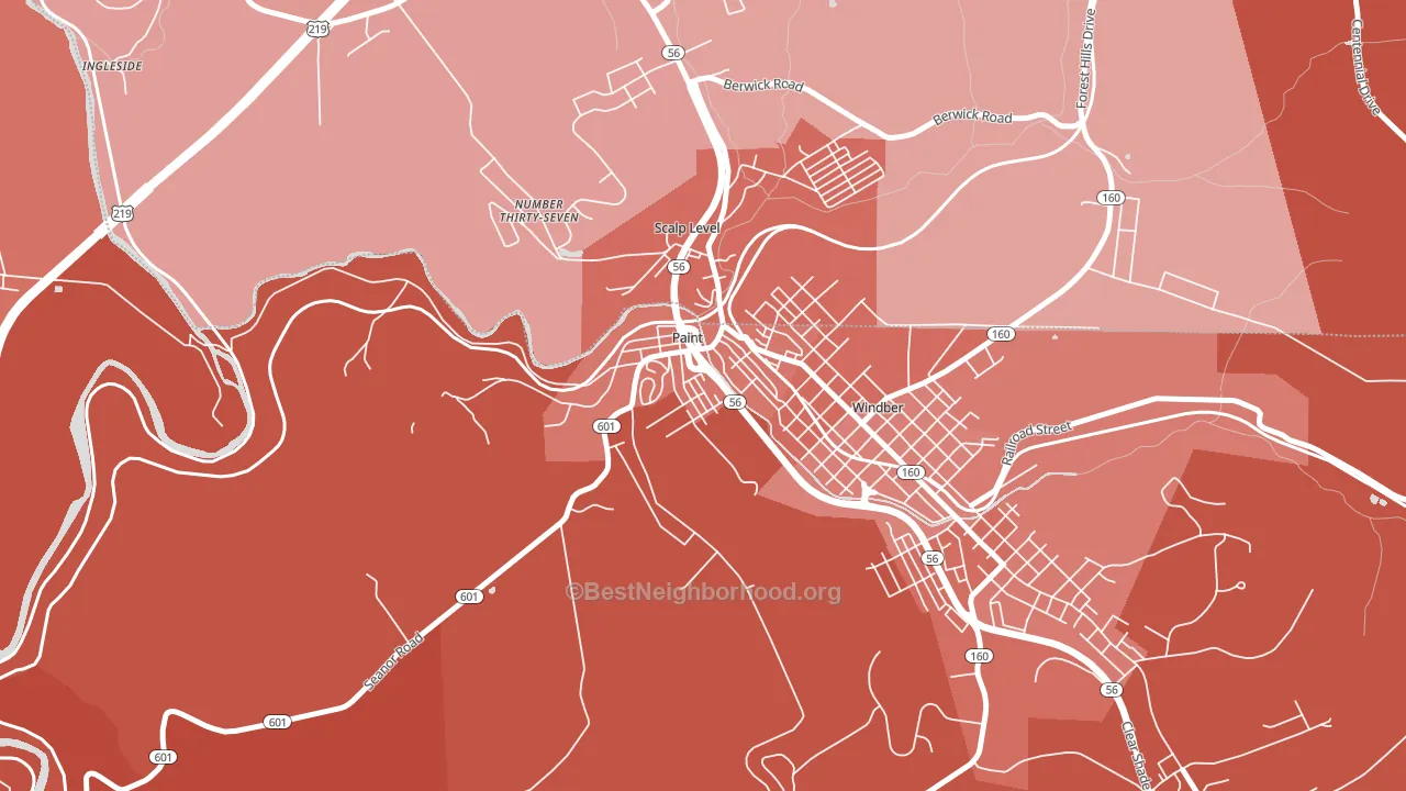 Paint, PA block-group political-lean map