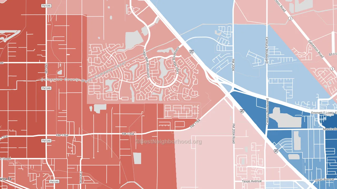 Painted Meadows, Santa Fe, TX block-group political-lean map