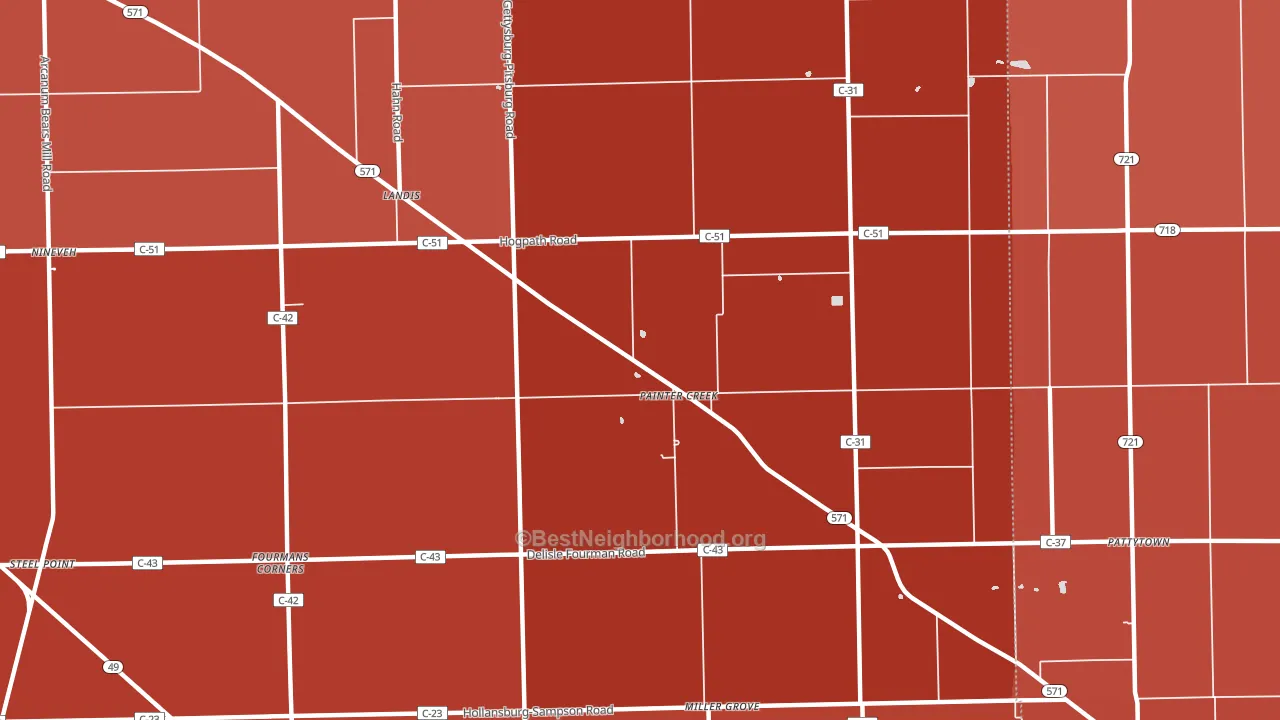 Painter Creek, OH block-group political-lean map