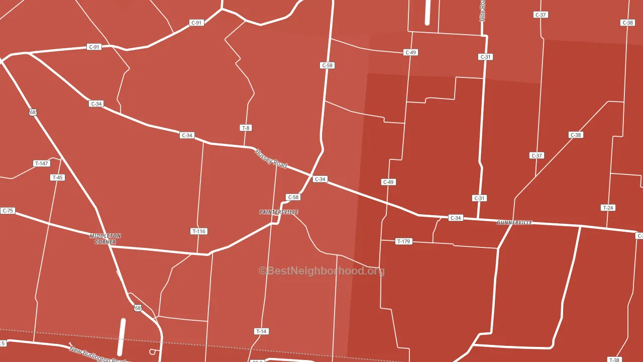 Paintersville, OH block-group political-lean map