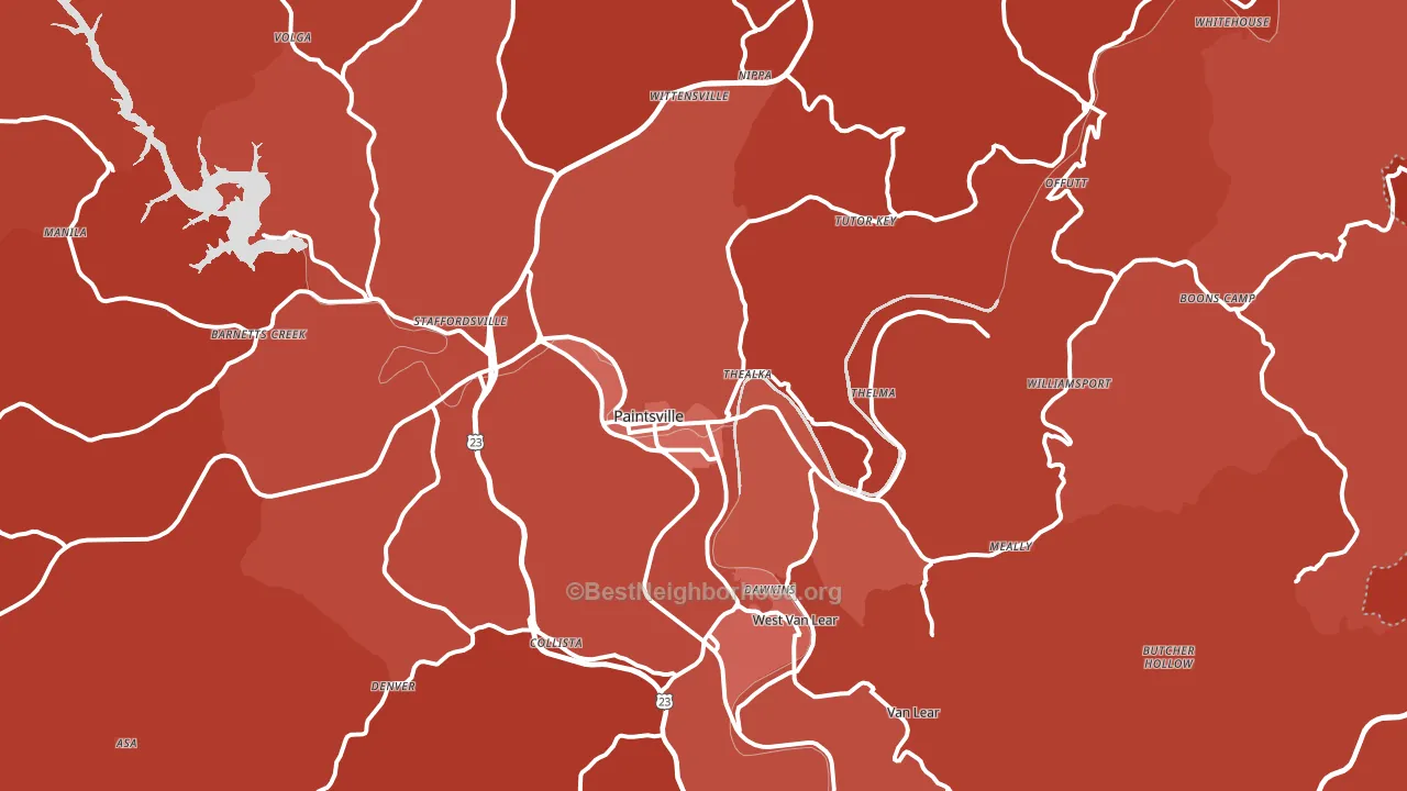Paintsville, KY block-group political-lean map