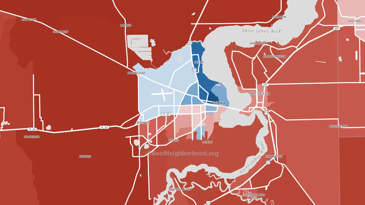 Palatka, FL block-group political-lean map