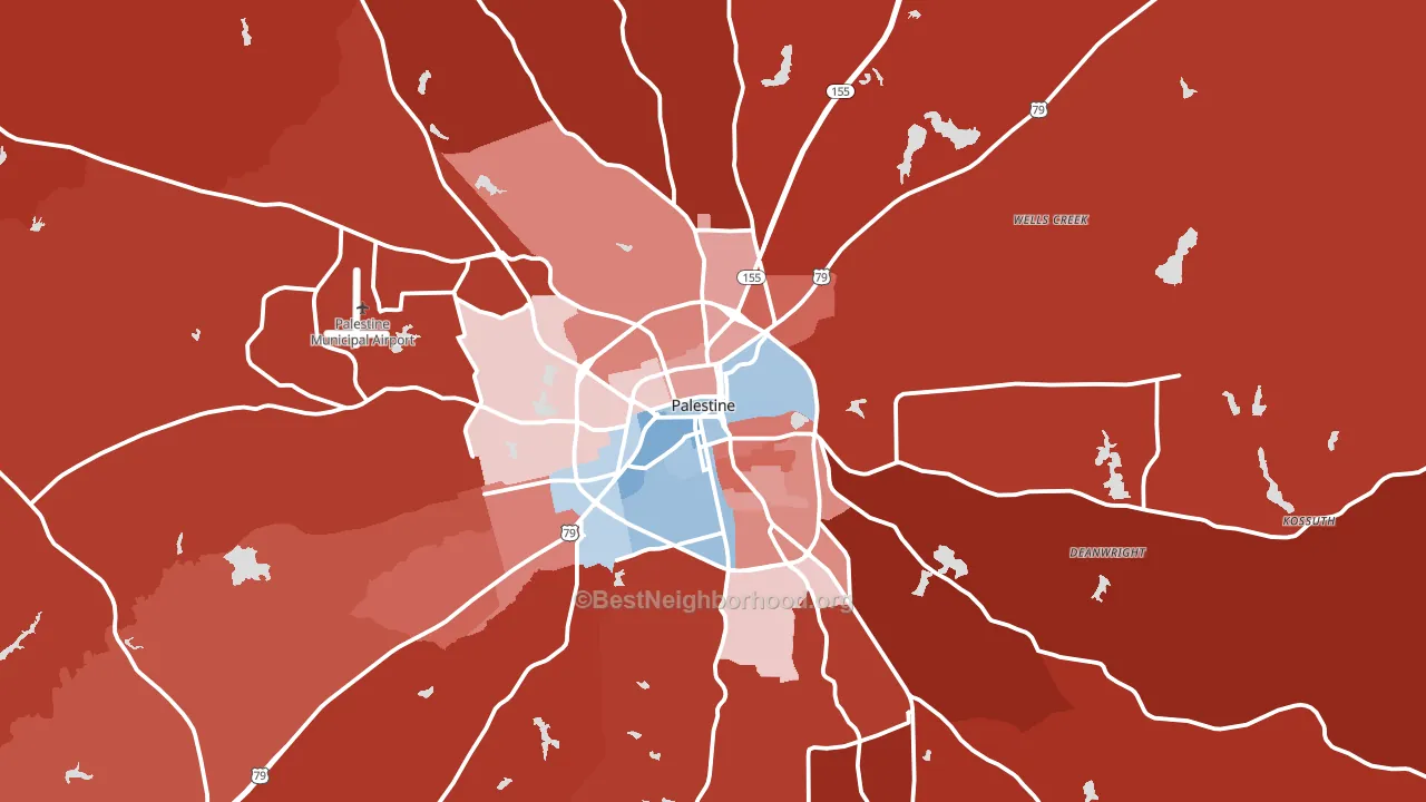 Palestine, TX block-group political-lean map