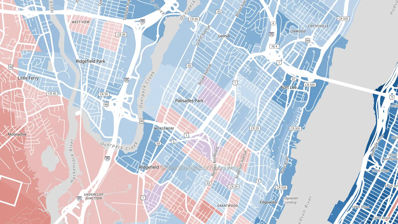 Palisades Park, NJ block-group political-lean map