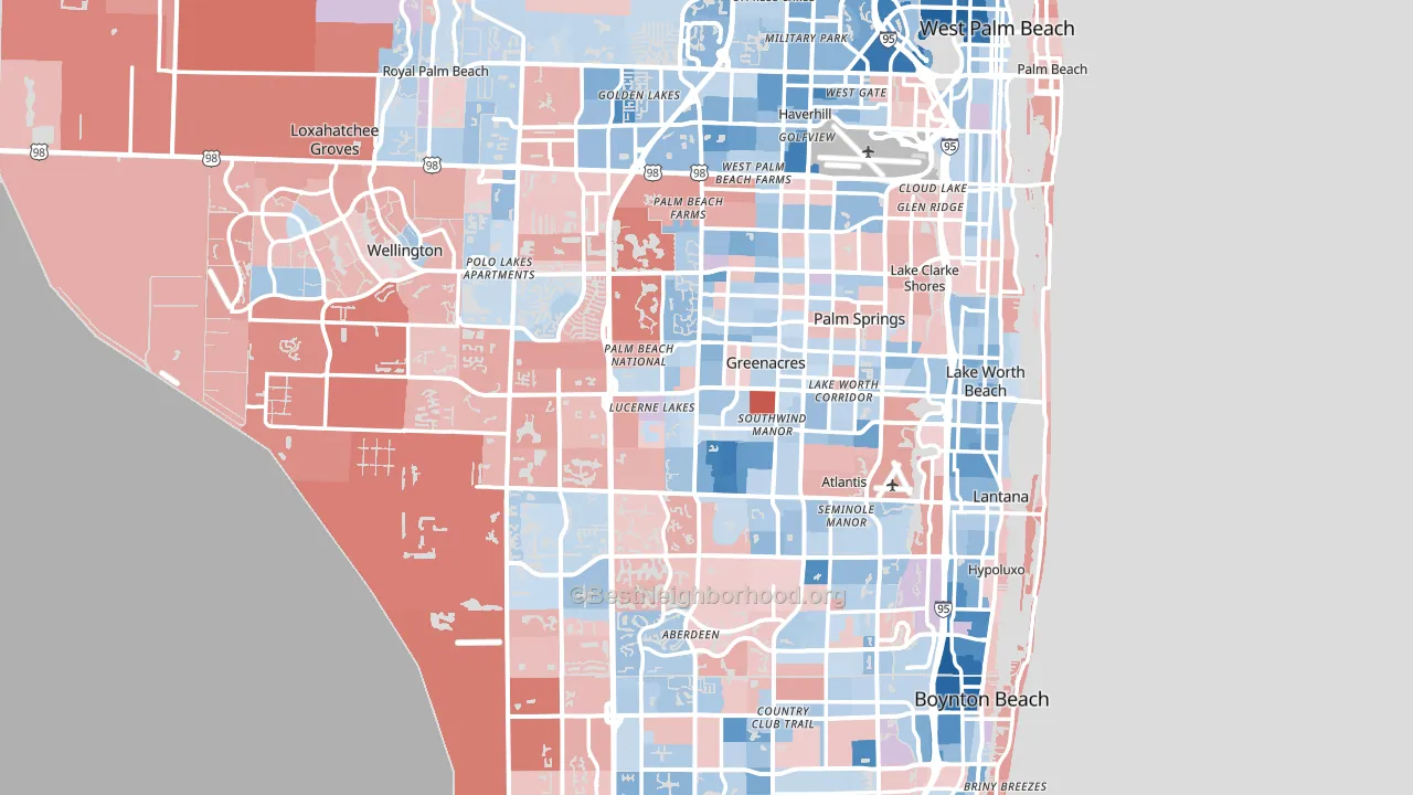 Palm Beach County, FL block-group political-lean map