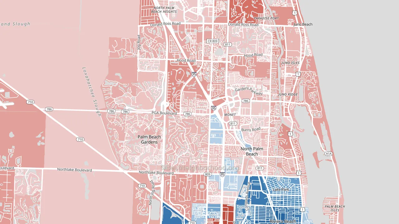 Palm Beach Gardens, FL block-group political-lean map