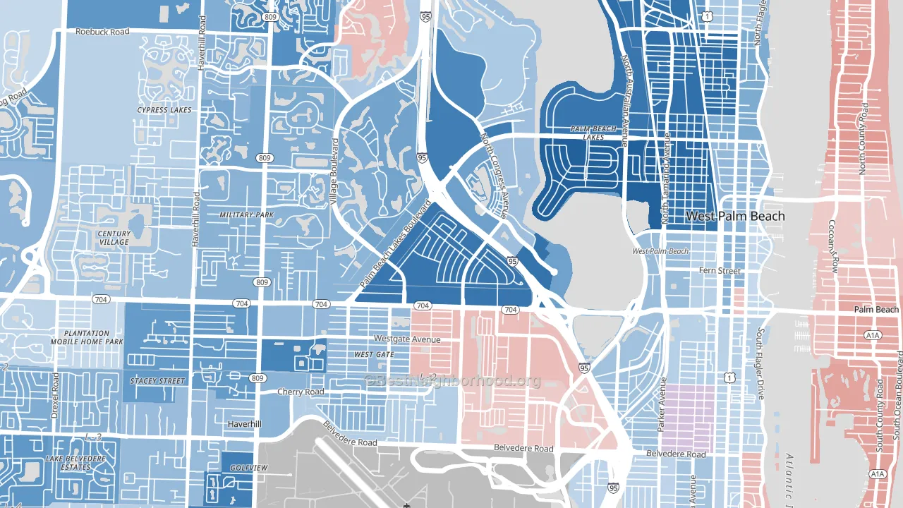 Palm Beach Lakes, West Palm Beach, FL block-group political-lean map