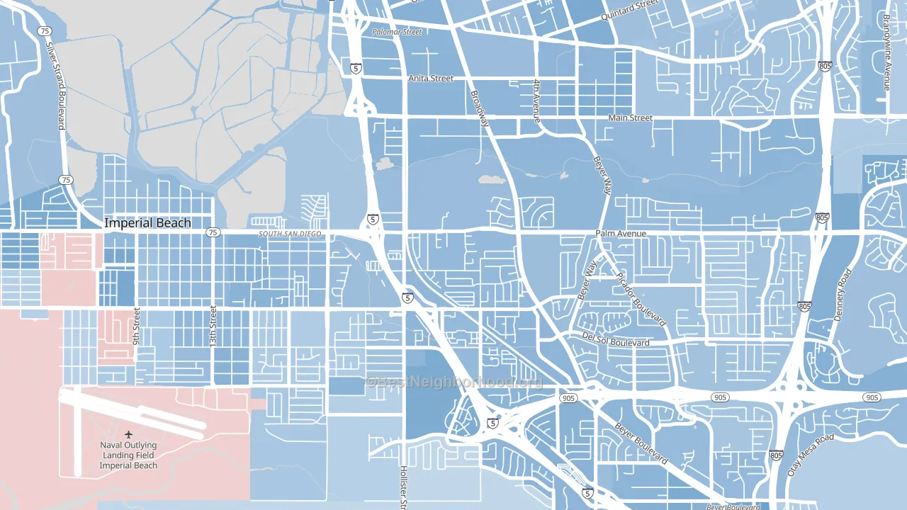 Palm City, San Diego, CA block-group political-lean map