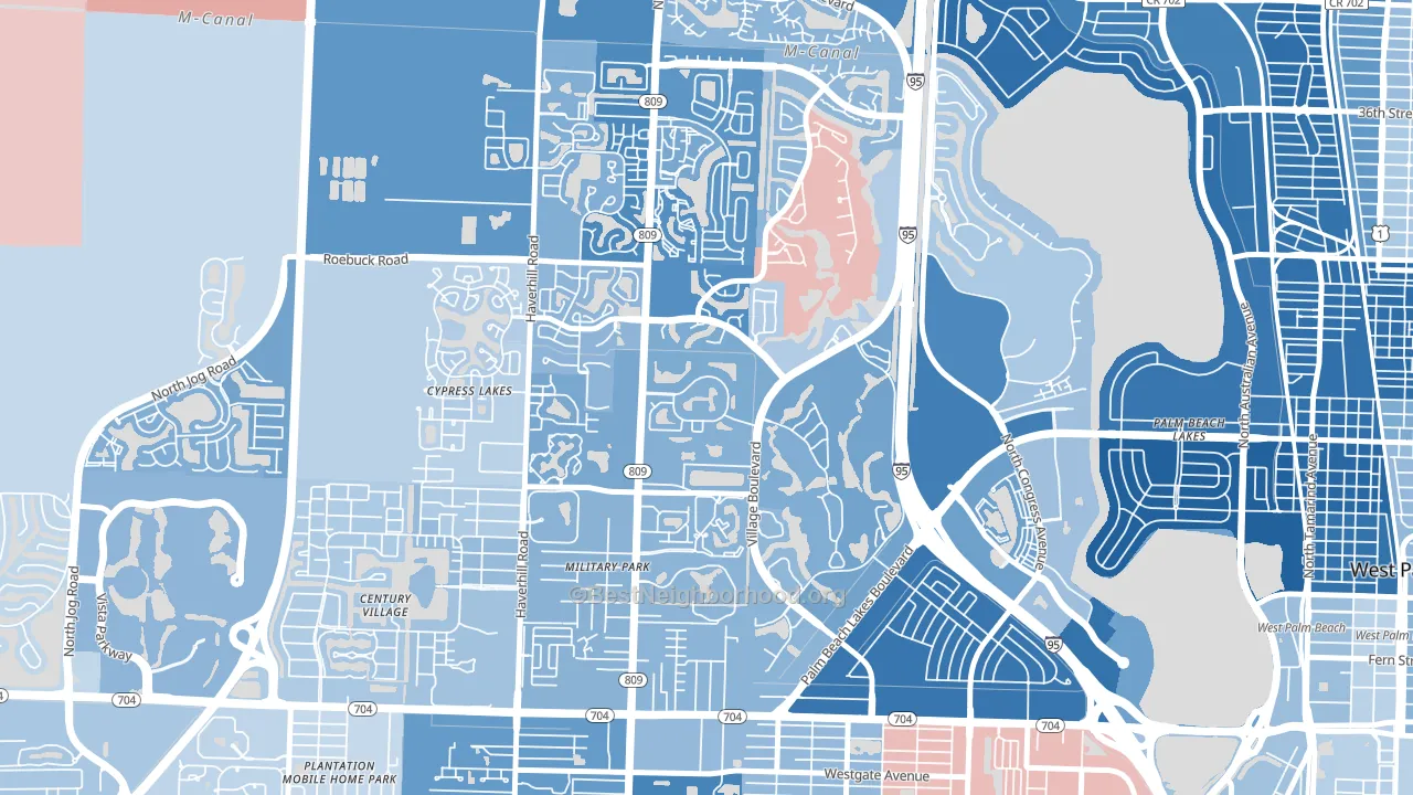 Palm Club Village, West Palm Beach, FL block-group political-lean map