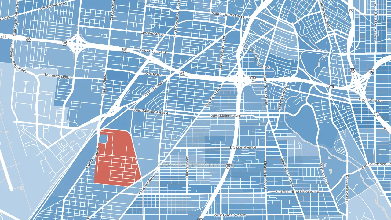 Palm Heights, San Antonio, TX block-group political-lean map
