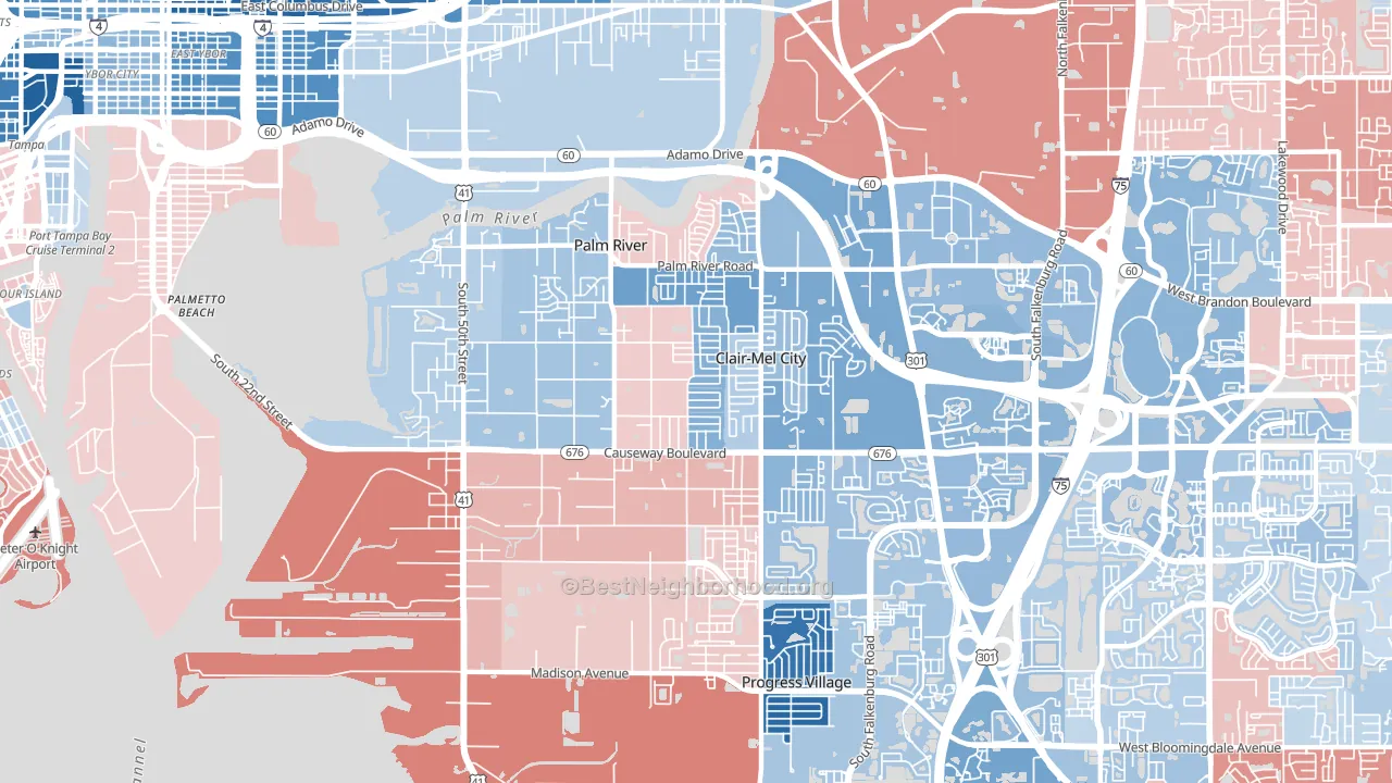 Palm River-Clair Mel, FL block-group political-lean map