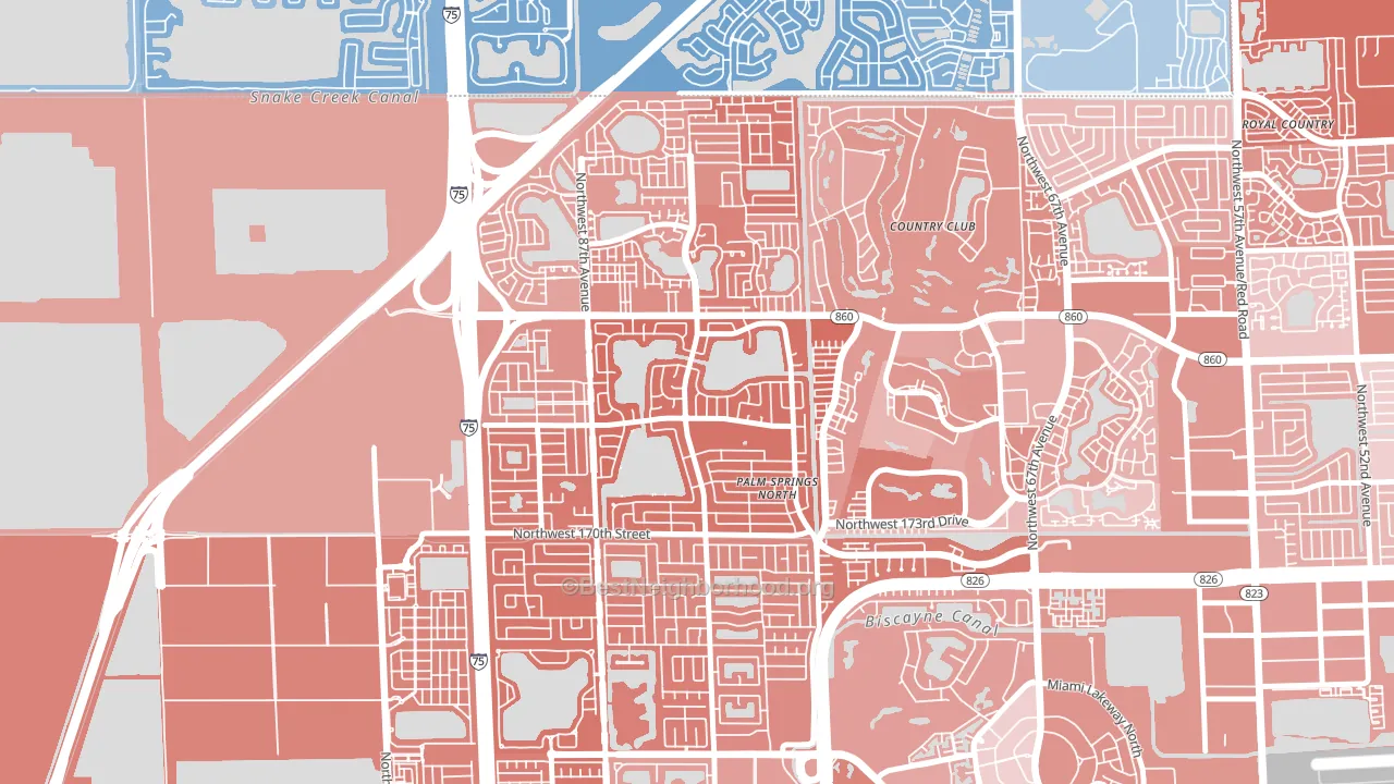 Palm Springs North, Hialeah, FL block-group political-lean map