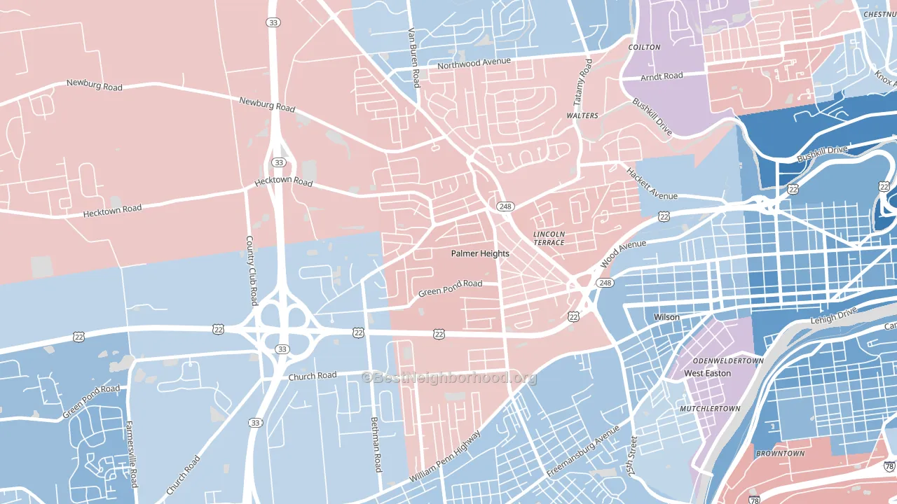 Palmer Heights, Easton, PA block-group political-lean map
