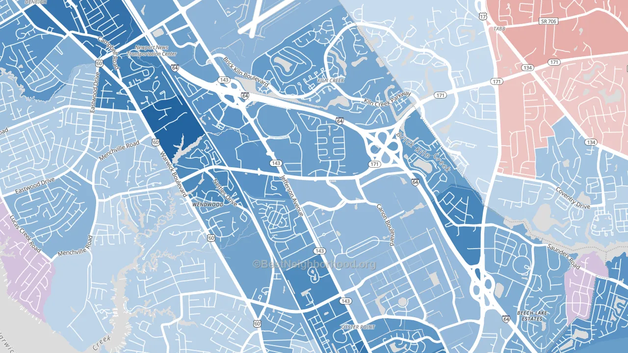 Palmer, Newport News, VA block-group political-lean map