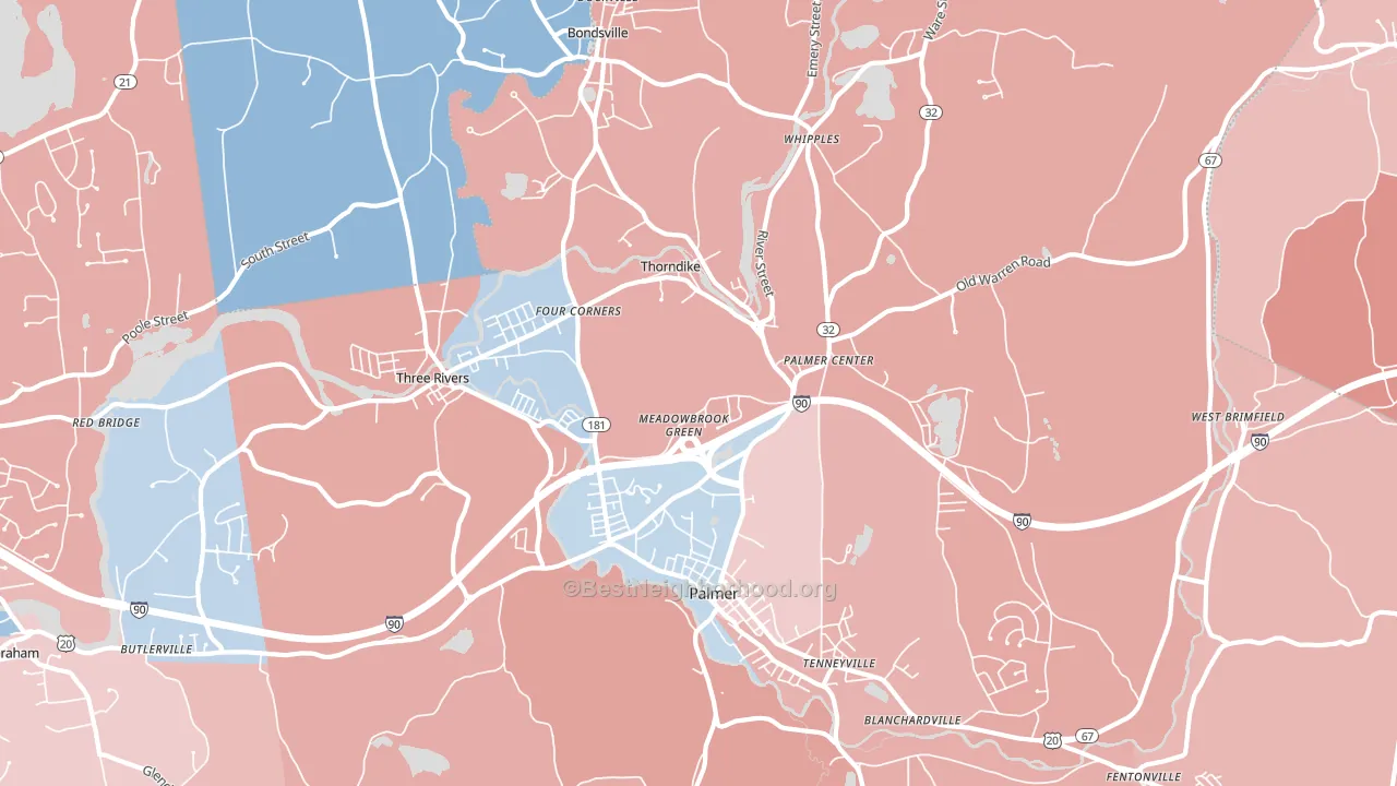 Palmer Town, MA block-group political-lean map