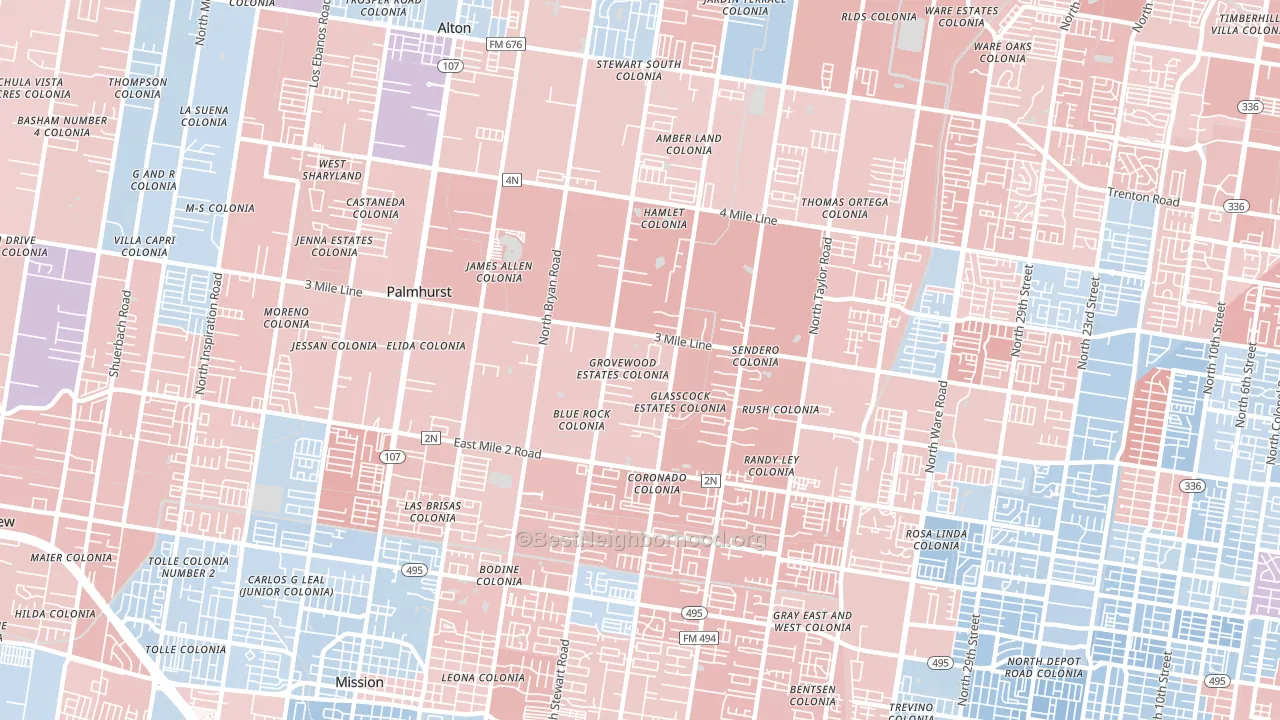 Palmhurst, TX block-group political-lean map