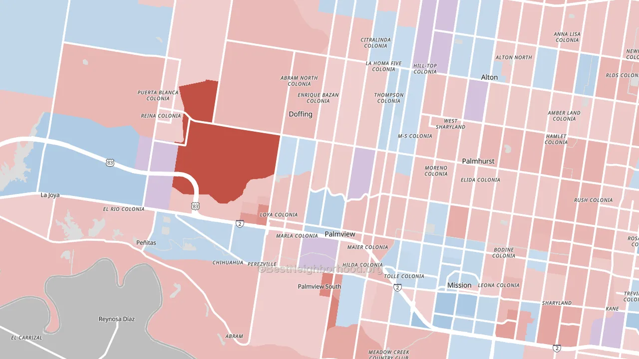 Palmview, TX block-group political-lean map