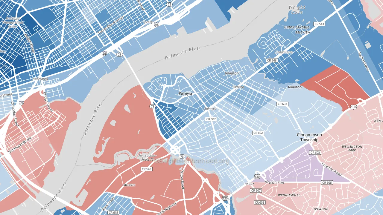 Palmyra, NJ block-group political-lean map