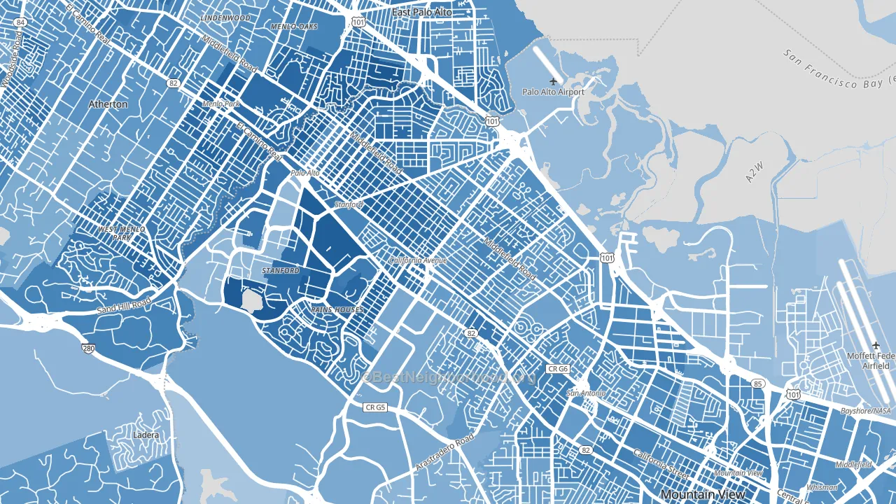 Palo Alto, CA block-group political-lean map
