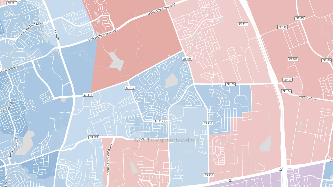 Paloma Lake, Round Rock, TX block-group political-lean map