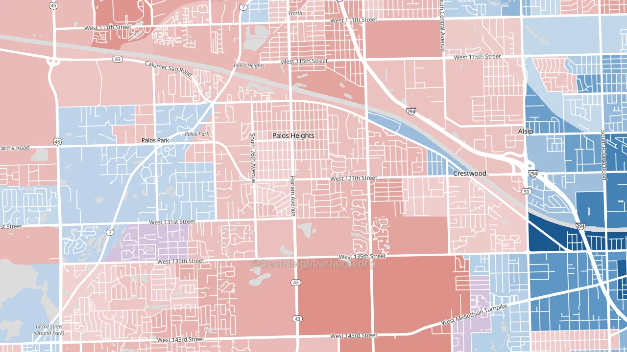 Palos Heights, IL block-group political-lean map