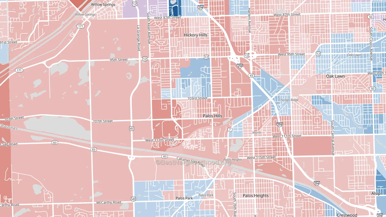 Palos Hills, IL block-group political-lean map