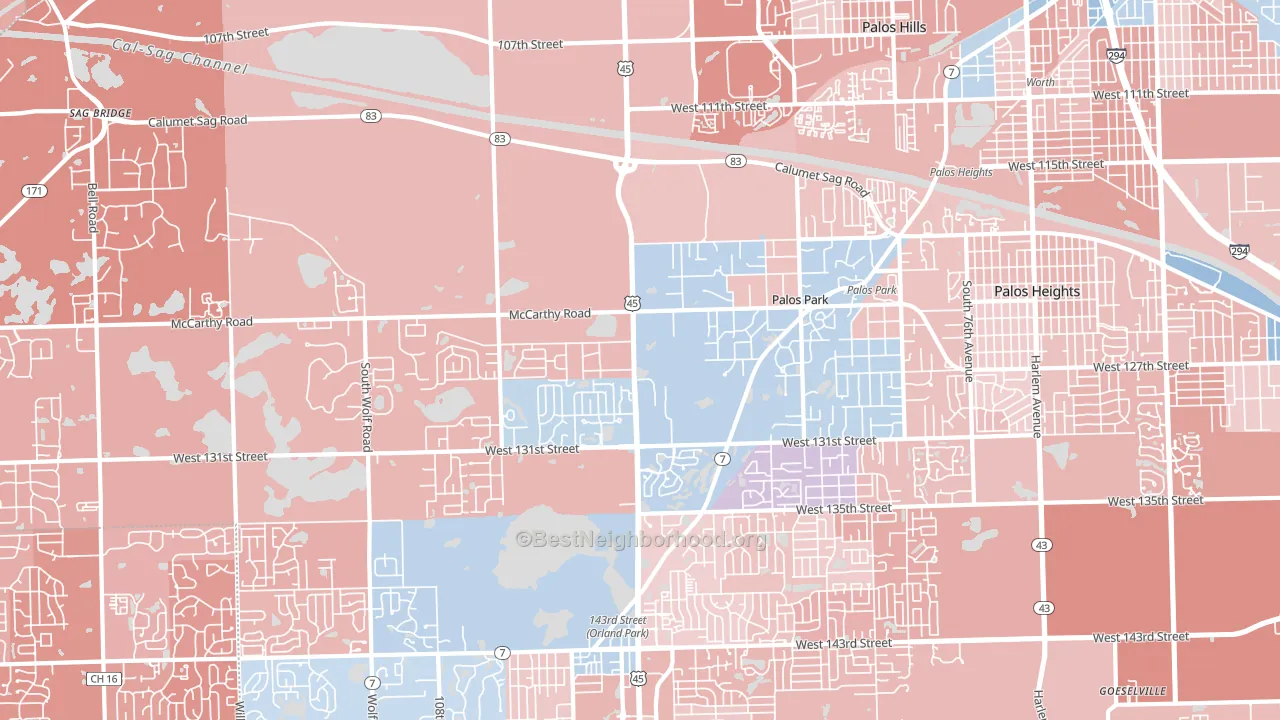 Palos Park, IL block-group political-lean map