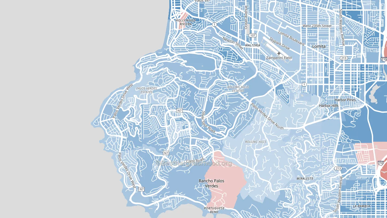 Palos Verdes Peninsula, Torrance, CA block-group political-lean map