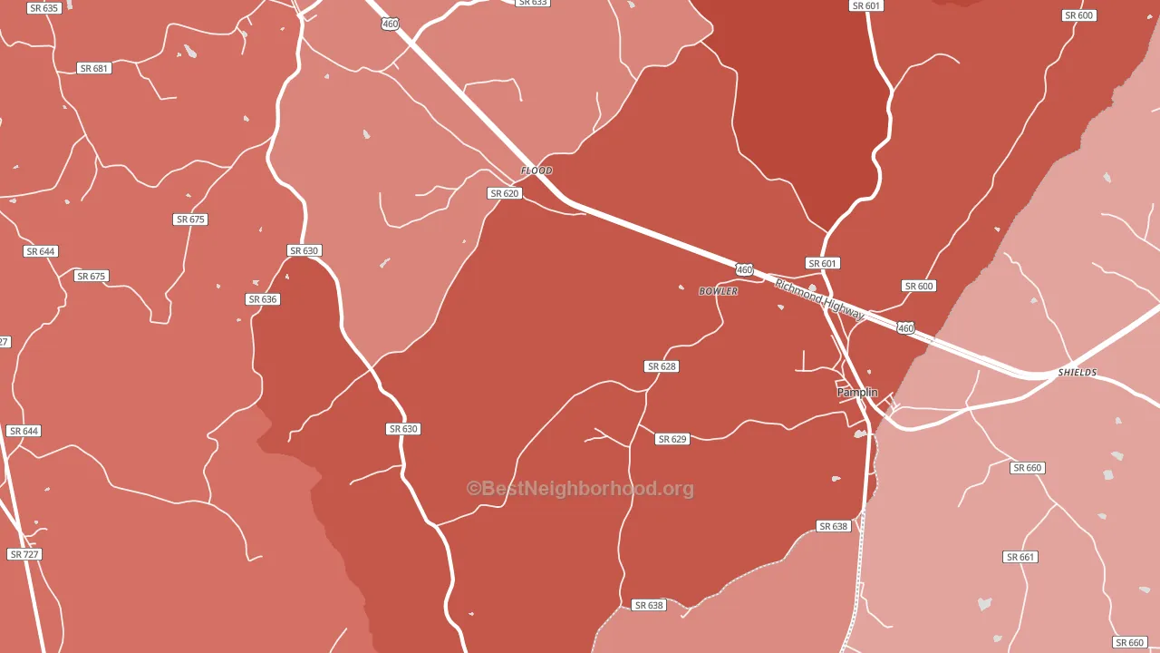 Pamplin City, VA block-group political-lean map