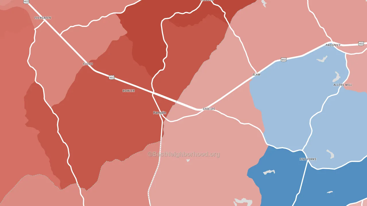 Pamplin, VA block-group political-lean map
