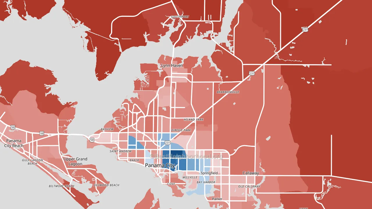 Panama City, FL block-group political-lean map