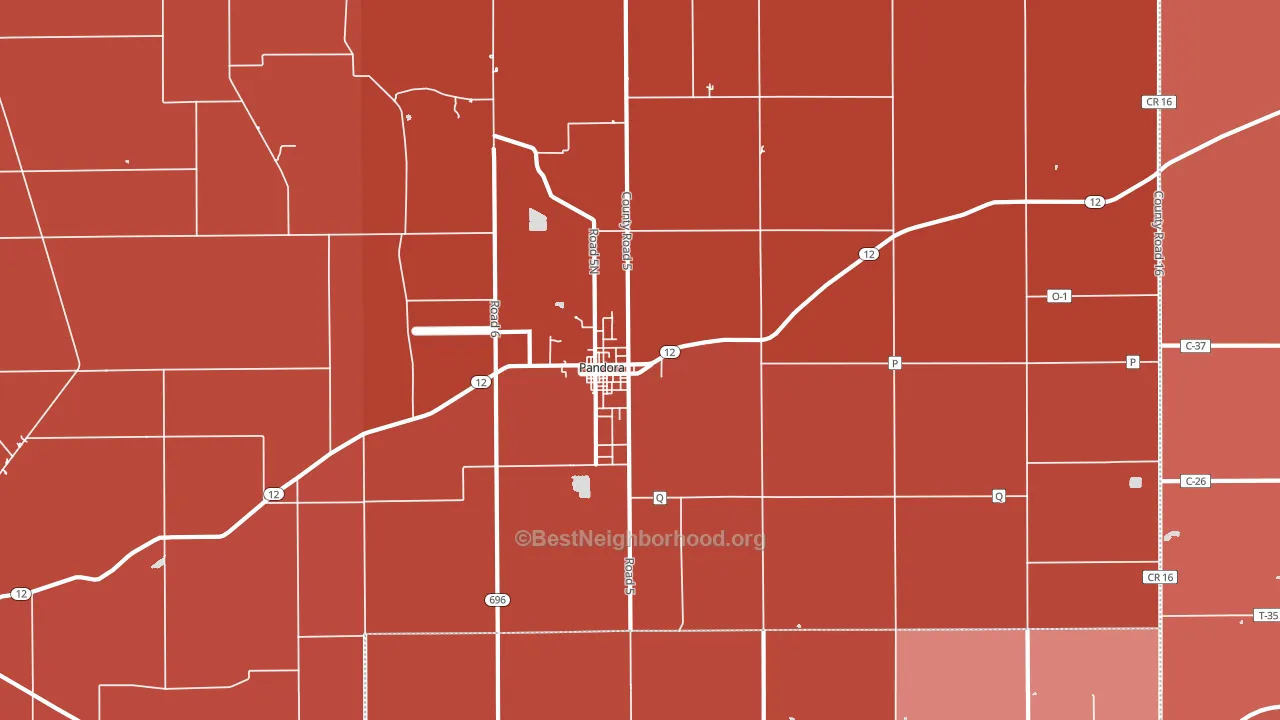 Pandora, OH block-group political-lean map