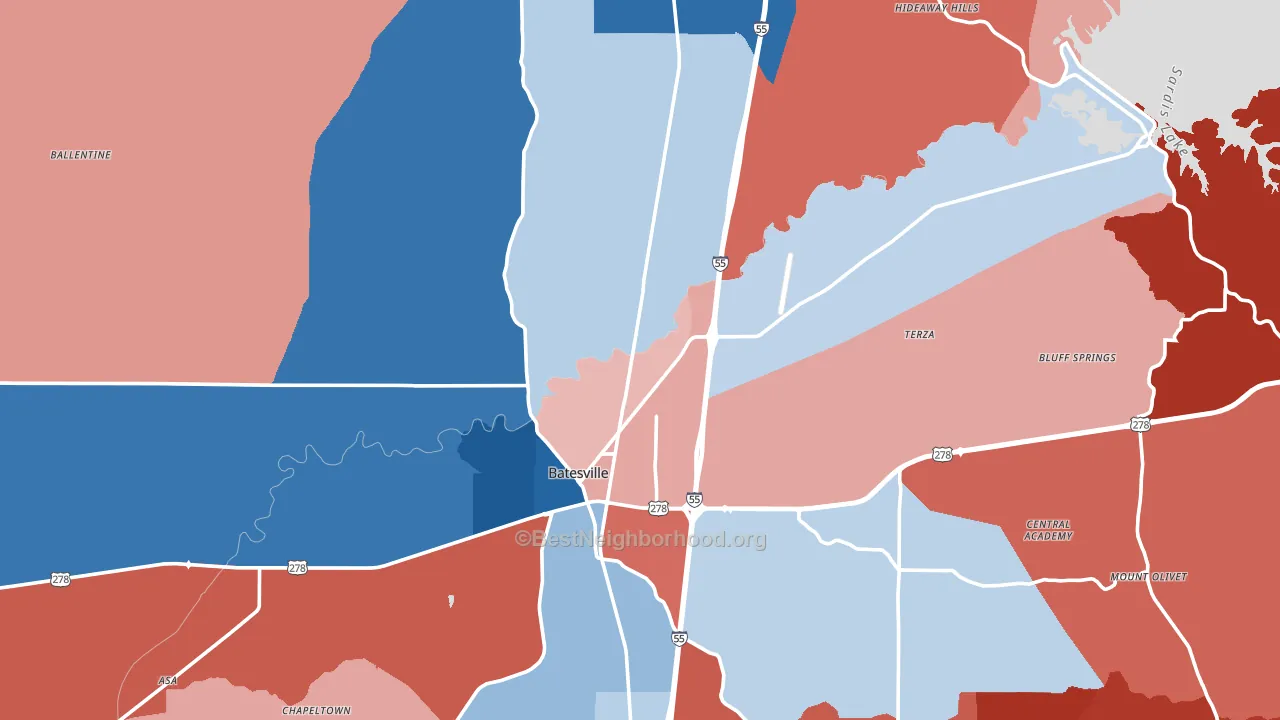 Panola County, MS block-group political-lean map