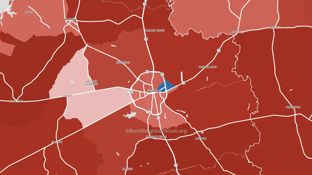 Panola County, TX block-group political-lean map